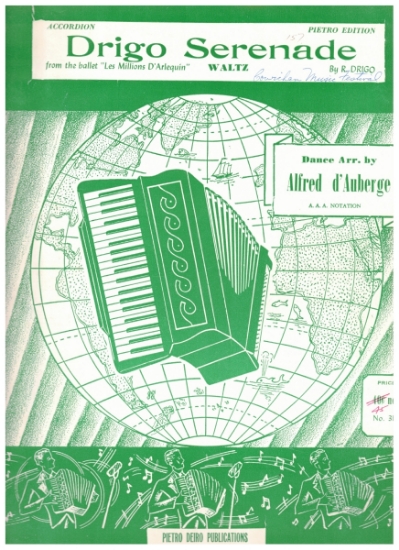 Picture of Drigo Serenade, from ballet "Les millions d'arlequins", arr. Alfred d'Auberge, accordion solo sheet music