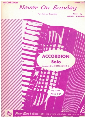 Picture of Never on Sunday, Manos Hadjidakis, Pietro Deiro Jr, accordion solo/ensemble sheet music