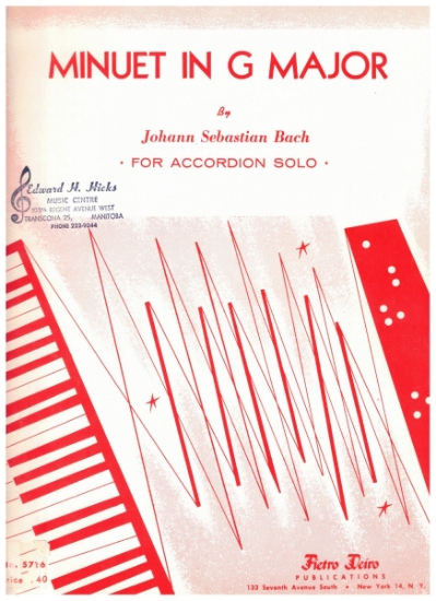 Picture of Minuet in G Major, J. S. Bach, arr. Pietro Deiro Jr, accordion solo sheet music