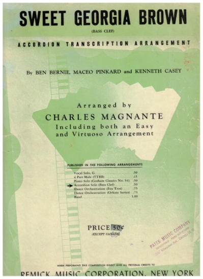 Picture of Sweet Georgia Brown, Ben Bernie/ Maceo Pinkard/ Kenneth Casey, arr. Charles Magnante, accordion solo sheet music