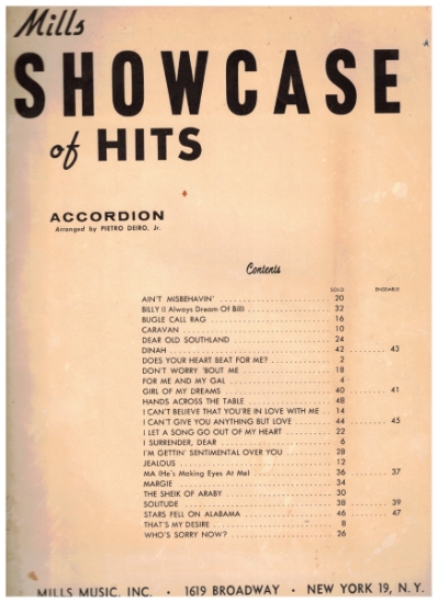 Picture of Mills Showcase of Hits, arr. Pietro Deiro Jr., accordion sheet music songbook