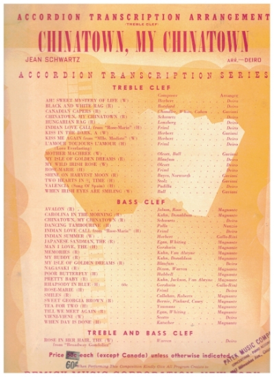 Picture of Chinatown My Chinatown, Jean Schwartz, arr. Pietro Deiro, accordion solo sheet music