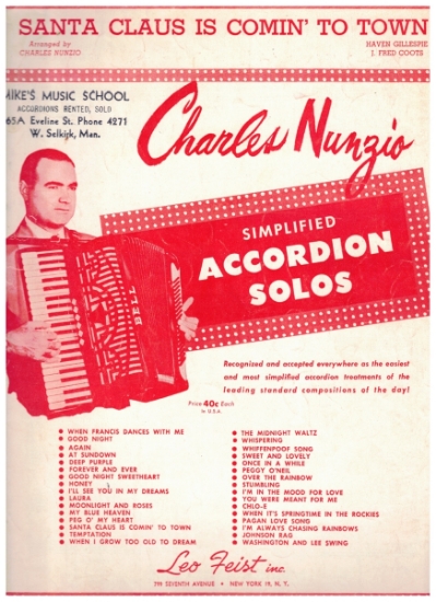 Picture of Santa Claus is Comin' To Town, Haven Gillespie & J. Fred Coots, arr. Charles Nunzio, accordion solo sheet music