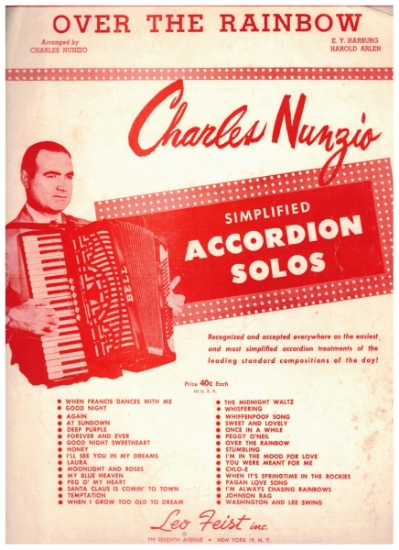 Picture of Over the Rainbow, from movie "The Wizard of Oz", E. Y Harburg & Harold Arlen, arr. Charles Nunzio, accordion solo sheet music