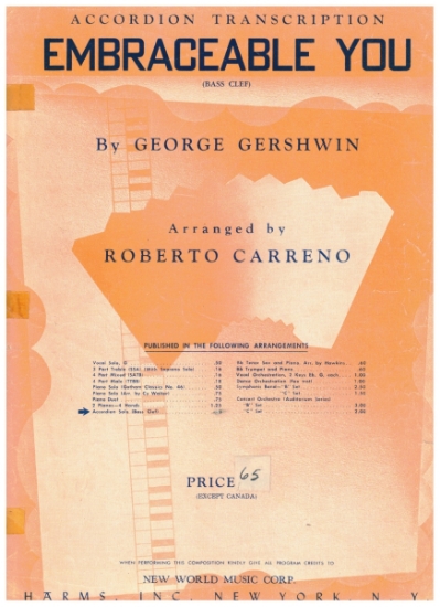Picture of Embraceable You, George Gershwin, arr. Roberto Carreno, accordion solo sheet music