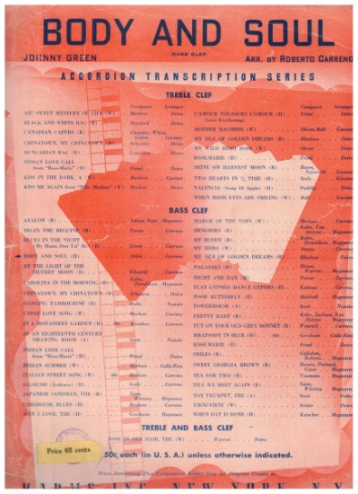 Picture of Body and Soul, Johnny Green, arr. Roberto Carreno, accordion solo sheet music