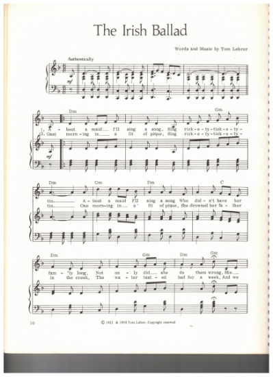 Picture of The Irish Ballad, words & music Tom Lehrer, sheet music