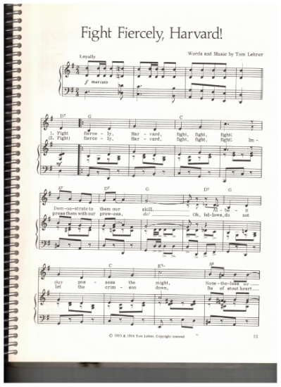 Picture of Fight Fiercely Harvard, words & music Tom Lehrer, sheet music
