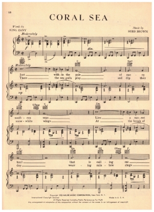 Picture of Coral Sea, King Zany & Herb Brown, recorded by Abe Lyman, sheet music