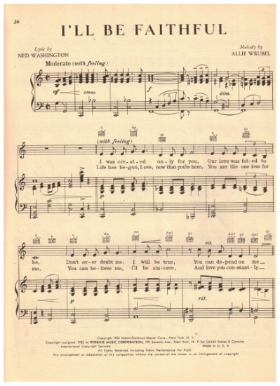 Picture of I'll Be Faithful, Ned Washington & Allie Wrubel, recorded by Abe Lyman, sheet music