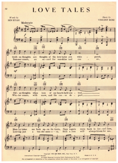 Picture of Love Tales, Ben Ryan & Vincent Rose, recorded by Abe Lyman, sheet music