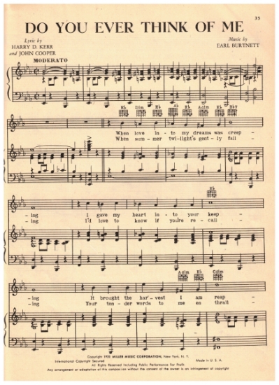 Picture of Do You Ever Think of Me, Harry D. Kerr/ John Cooper/ Earl Burtnett, recorded by Abe Lyman, sheet music