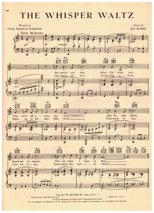 Picture of The Whisper Waltz, Paul Francis Webster & Joe Burke, recorded by Abe Lyman, sheet music