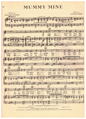 Picture of Mummy Mine, Richard Coburn & Vincent Rose, recorded by Abe Lyman, sheet music