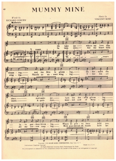 Picture of Mummy Mine, Richard Coburn & Vincent Rose, recorded by Abe Lyman, sheet music