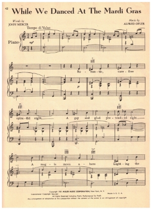 Picture of While We Danced at the Mardi Gras, Johnny Mercer & Alfred Opler, recorded by Abe Lyman, sheet music