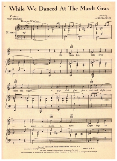 Picture of While We Danced at the Mardi Gras, Johnny Mercer & Alfred Opler, recorded by Abe Lyman, sheet music