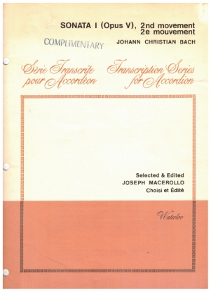 Picture of Sonata I Opus 5 (2nd Movement), J. C. Bach, ed. Joseph Macerollo, free bass accordion solo sheet music
