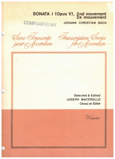 Picture of Sonata I Opus 5 (2nd Movement), J. C. Bach, ed. Joseph Macerollo, free bass accordion solo sheet music