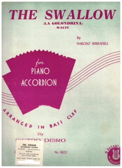 Picture of The Swallow (La Golondrina), a Mexican air, Narciso Serradell, arr. Pietro Deiro, accordion solo sheet music