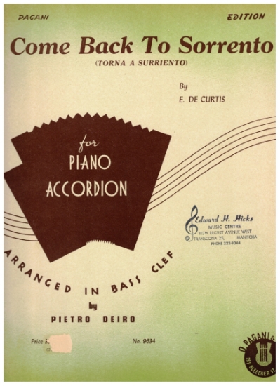 Picture of Come Back to Sorrento (Torna a Surriento), E. De Curtis, arr. Pietro Deiro, accordion solo sheet music