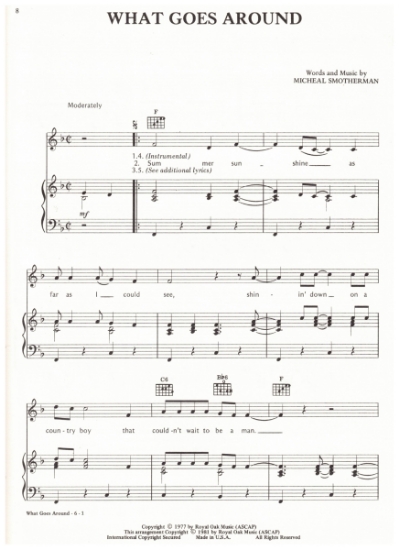 Picture of What Goes Around, Michael Smotherman, recorded by Waylon Jennings, sheet music