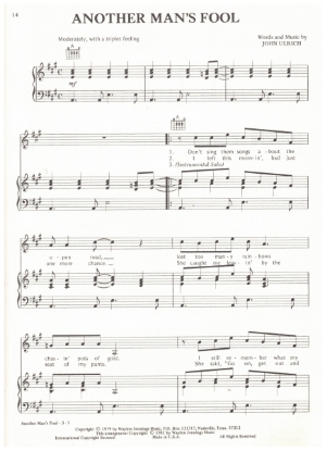 Picture of Another Man's Fool, John Ulrich, recorded by Waylon Jennings, sheet music