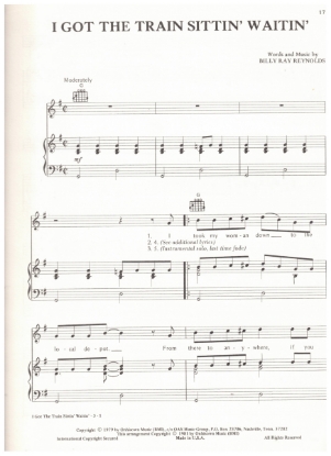 Picture of I Got the Train Sittin' Waitin', Billy Ray Reynolds, recorded by Waylon Jennings, sheet music