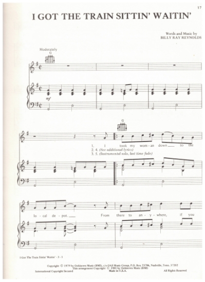 Picture of I Got the Train Sittin' Waitin', Billy Ray Reynolds, recorded by Waylon Jennings, sheet music