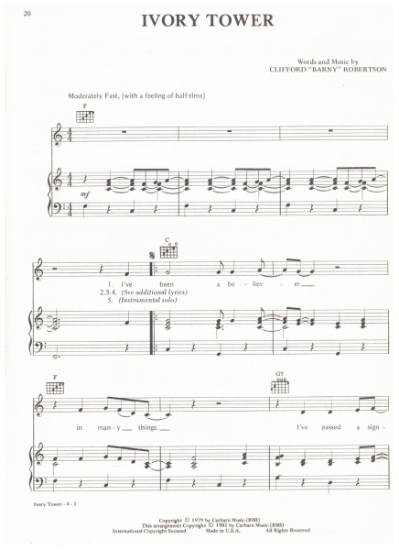 Picture of Ivory Tower, Clifford "Barny" Robertson, recorded by Waylon Jennings, sheet music