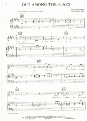 Picture of Out Among the Stars, Adam Mitchell, recorded by Waylon Jennings, sheet music