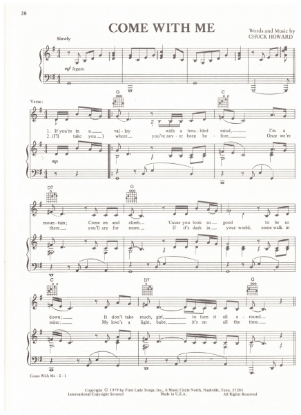 Picture of Come With Me, Chuck Howard, recorded by Waylon Jennings, sheet music