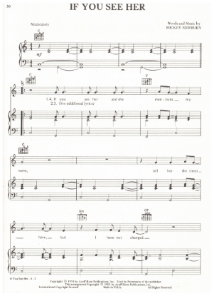 Picture of If You See Her, Mickey Newbury, recorded by Waylon Jennings, sheet music