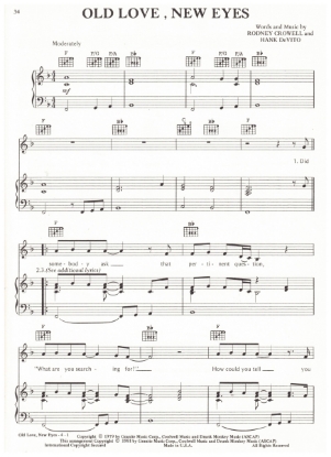 Picture of Old Love New Eyes, Rodney Crowell & Hank DeVito, recorded by Waylon Jennings, sheet music