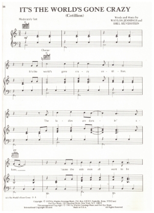 Picture of It's The World's Gone Crazy (Cotillion), Waylon Jennings & Shel Silverstein, recorded by Waylon Jennings, sheet music