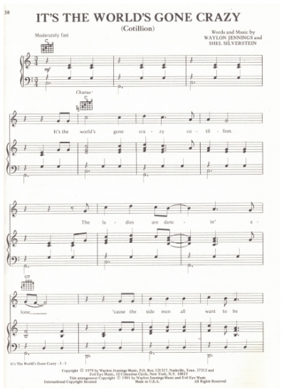 Picture of It's The World's Gone Crazy (Cotillion), Waylon Jennings & Shel Silverstein, recorded by Waylon Jennings, sheet music