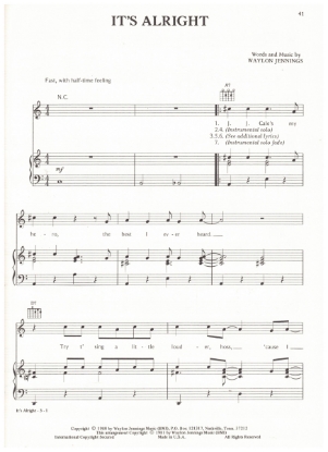 Picture of It's Alright, words & music Waylon Jennings, recorded by Waylon Jennings, sheet music
