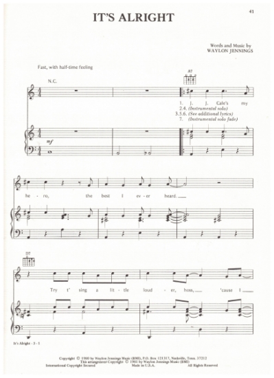 Picture of It's Alright, words & music Waylon Jennings, recorded by Waylon Jennings, sheet music