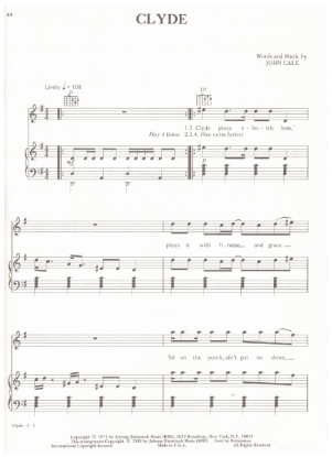 Picture of Clyde, words & music John Cale, recorded by Waylon Jennings, sheet music