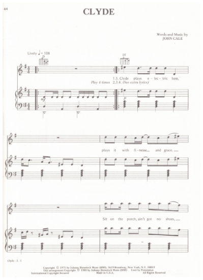 Picture of Clyde, words & music John Cale, recorded by Waylon Jennings, sheet music