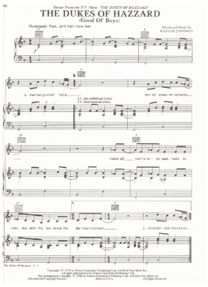 Picture of The Dukes of Hazzard (Good Ol' Boys), TV show title theme, words & music Waylon Jennings, sheet music