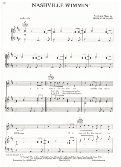 Picture of Nashville Wimmin', words & music Harlan Howard, recorded by Waylon Jennings, sheet music