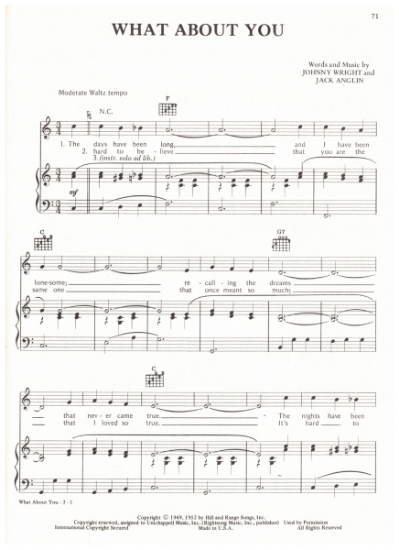 Picture of What About You, Johnny Wright & Jack Anglin, recorded by Waylon Jennings, sheet music