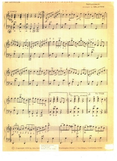 Picture of Clarinet Polka, 2nd Accordion Part, K. Namyslowski, arr. Galla-Rini for 2nd (harmony) accordion, sheet music