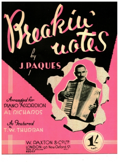 Picture of Breakin' Notes, J. Paques, arr. Al Richards, as performed by T. W. Thurban, accordion solo sheet music
