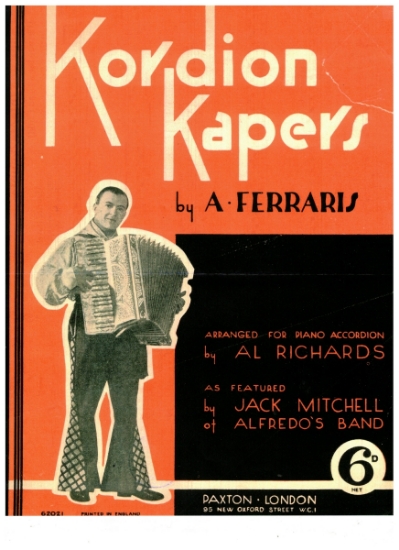 Picture of Kordion Kapers, A. Ferraris, arr. Al Richards, as performed by Jack Mitchell of Alfredo's Band, accordion solo sheet music
