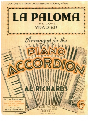 Picture of La Paloma (The Dove), Yradier, arr. Al Richards, accordion solo sheet music
