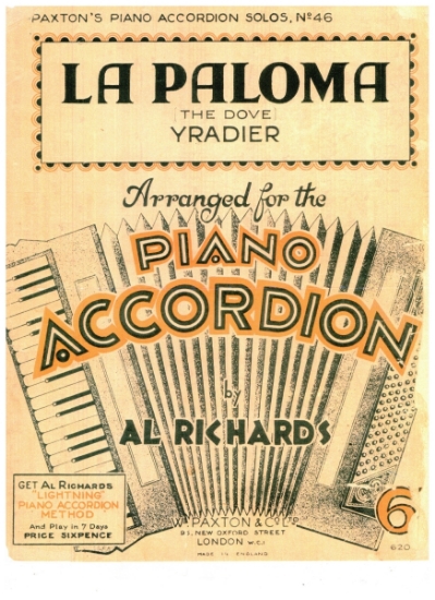 Picture of La Paloma (The Dove), Yradier, arr. Al Richards, accordion solo sheet music