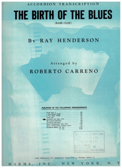 Picture of The Birth of the Blues, Ray Henderson, arr. Roberto Carreno, accordion solo sheet music