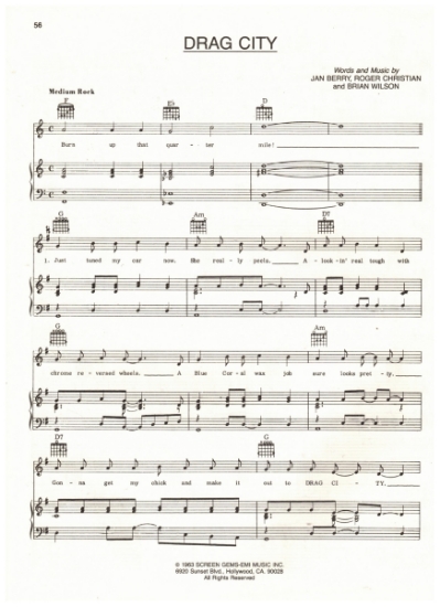 Picture of Drag City, Jan Berry/ Roger Christian/ Brian Wilson, recorded by Jan & Dean, sheet music